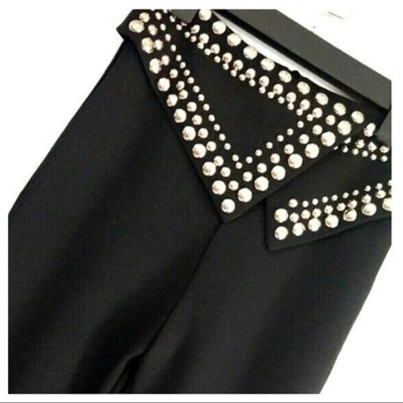 Black Stud Fold Over Waist Stretch Pants - Picture 2 of 5